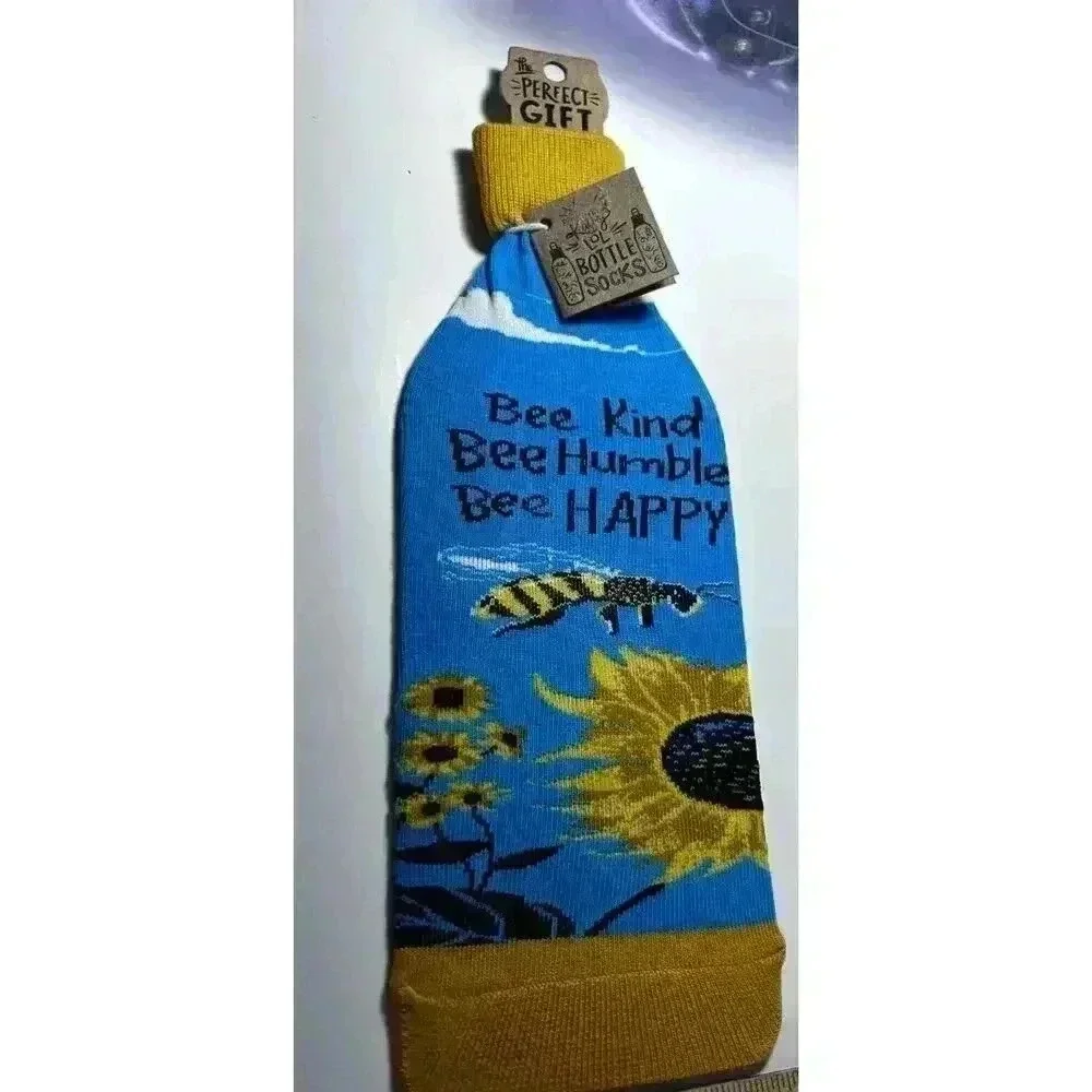 Bee Kind Bee Humble Bee Happy Sunflowers Wine Bottle Sock Primitives by Kathy